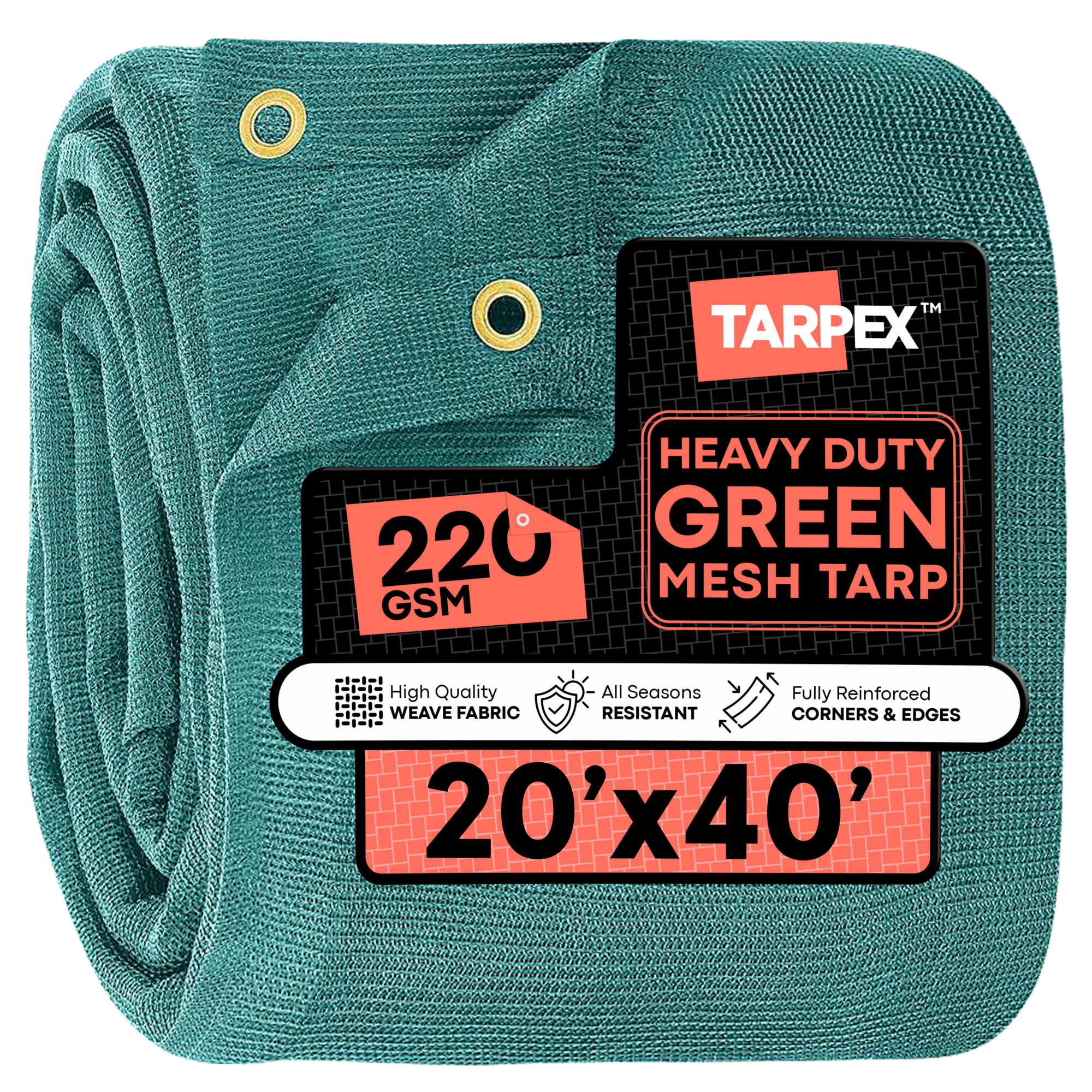 Tarpex 20' x 40' Green Heavy-Duty Weather Resistant 6.5 oz. 70% Shade Polyethylene Mesh Truck Tarp